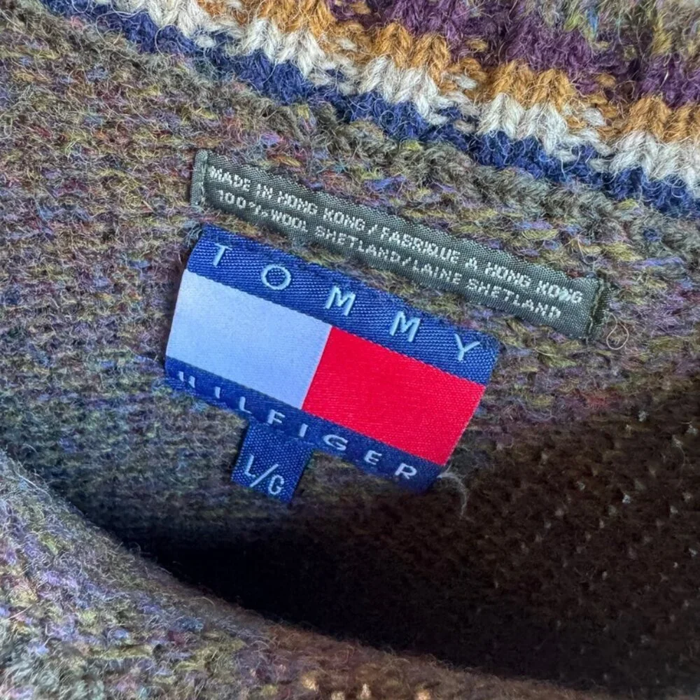Vintage Tommy Hilfiger Argyle Pattern 100% Wool Knit Sweater Men's Size L.
